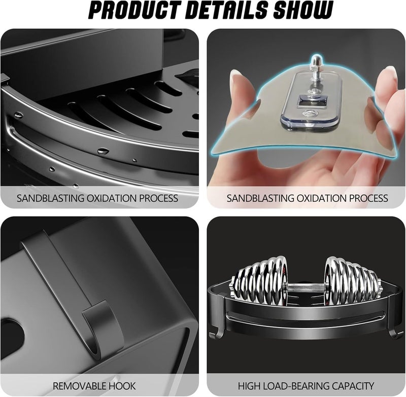 COOFANDY 1 Piece Bathroom Corner Shelves, Shower Caddy Corner, No Drilling Shower Organiser, Accessory Storage Shower Shelf Adhesive Rustproof Space Aluminum Wall Mounted with Hooks, Black - Image 3