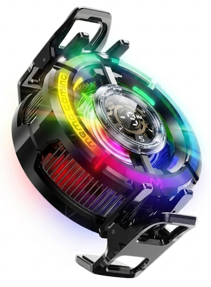 ميمو مبرد الهاتف المحمول CX15 RGB مزود بمروحة تبريد شبه موصلة، ونظام تحكم ذكي بدرجة حرارة الهاتف، وشاشة عرض رقمية، ومشبك مغناطيسي، وكابل سريع من النوع C، لتبديد حرارة سريع لأجهزة أندرويد وآيفون المخصصة للألعاب والبث المباشر والأجهزة المحمولة. - Image 2