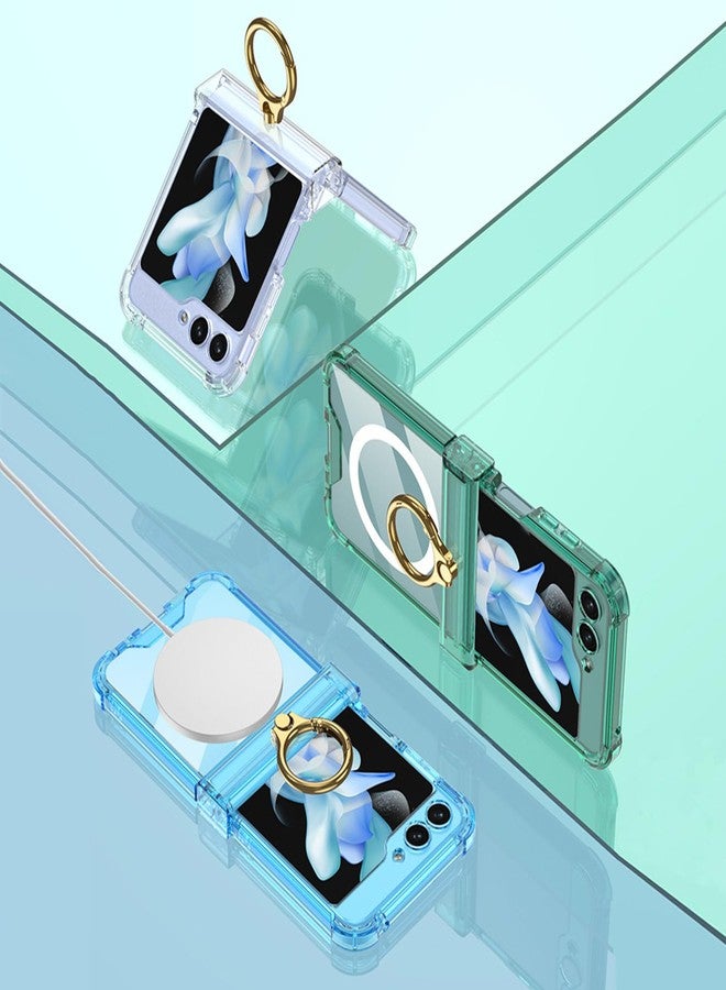 أوميو جراب Omio شفاف لهاتف Galaxy Z Flip 6 مع حماية للمفصل وحلقة تثبيت، متوافق مع MagSafe، جراب حماية مغناطيسي رفيع، غطاء TPU ناعم مقاوم للصدمات مع مسند، مناسب للنساء والفتيات، أخضر - Image 2