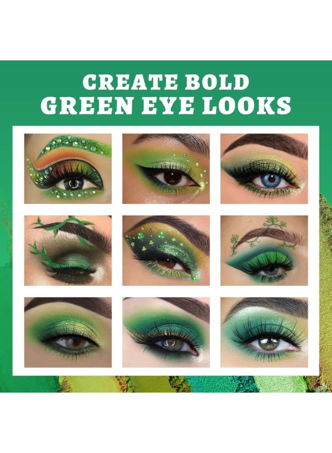 Ucanbe Green Eyeshadow Makeup Palette, 15 Colors Bright Dark Green Shimmer Matte Metallic Glitter Eye Shadow, Forest Emerald Lime Pallet Kit for Cosplay Parties Christmas Halloween SFX - Image 3