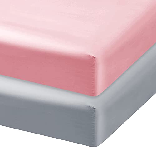 Satin Crib Sheets for Baby Hair Fitted Sheet for Standard Crib Mattress 2 Pack Ultra Soft Fitted Crib Sheet for Baby Machine Washable Grey and Pink