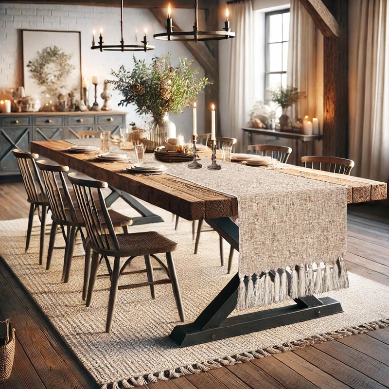 yuboo Boho Table Runner 90 inches Long- Rustic Burlap Linen Table Runner for Spring Wedding Decor, Bohemian Dresser Runners for Bedroom, Dining Table,Kitchen - Image 2