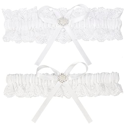 MERRYJULY Bridal Garters For Bride White Lace Women Wedding Bridal Garter Belt Set Leg Prom Garters (White, Plus Size) - Image 1