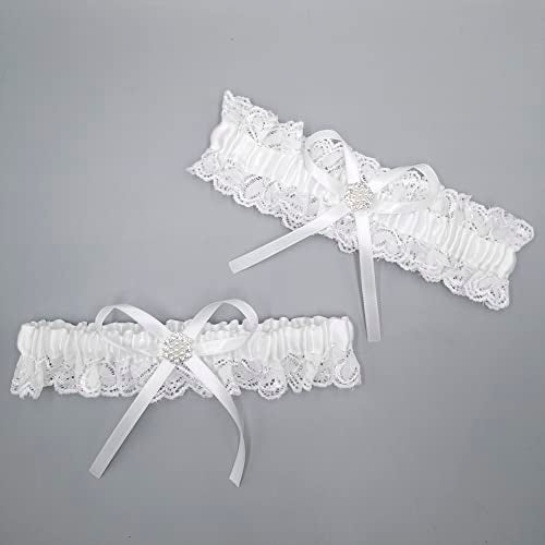 MERRYJULY Bridal Garters For Bride White Lace Women Wedding Bridal Garter Belt Set Leg Prom Garters (White, Plus Size) - Image 4
