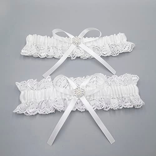 MERRYJULY Bridal Garters For Bride White Lace Women Wedding Bridal Garter Belt Set Leg Prom Garters (White, Plus Size) - Image 3
