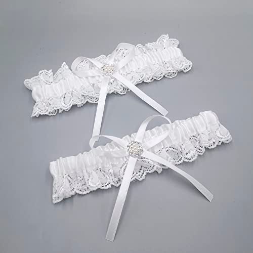 MERRYJULY Bridal Garters For Bride White Lace Women Wedding Bridal Garter Belt Set Leg Prom Garters (White, Plus Size) - Image 2