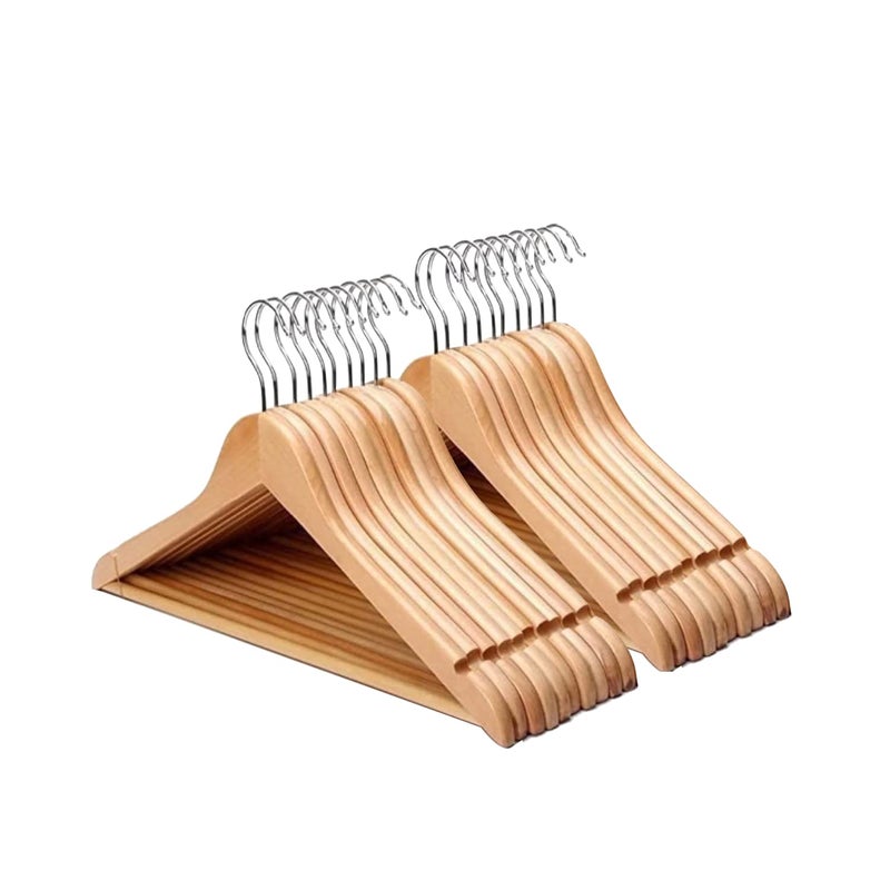 Straame Home  Strong Brown Wooden Coat Hangers Made with Natural Wood and NonSlip Trouser bar  Extra Smooth Finish  Strong Shoulder Notches  Pack of 20