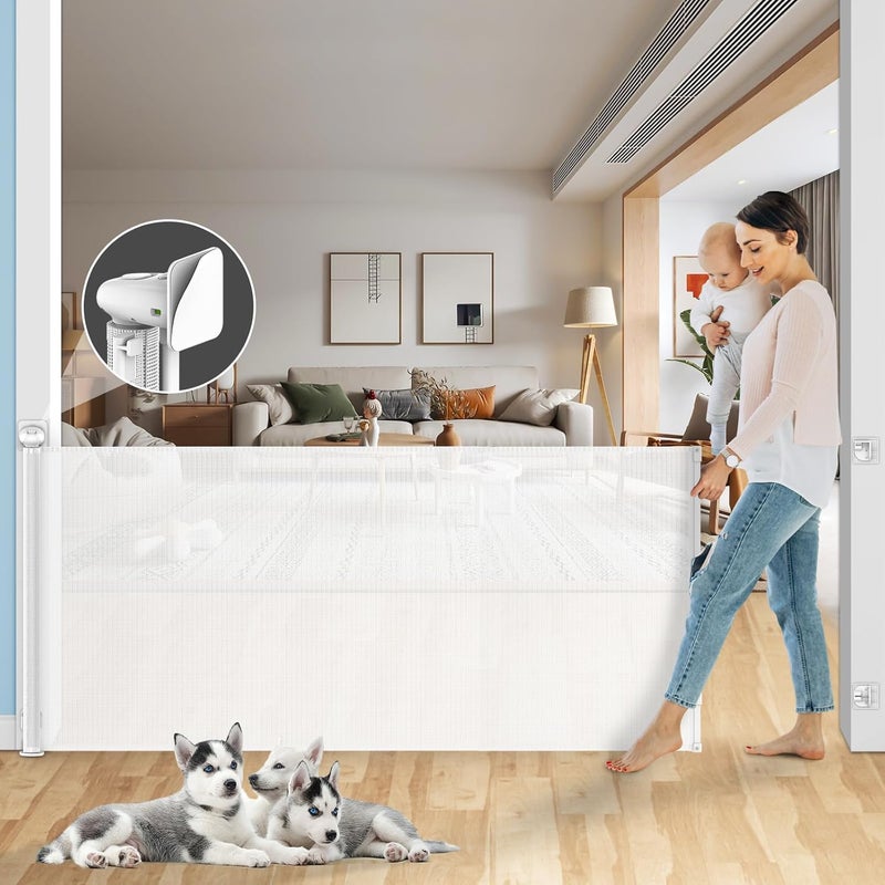 TANOSHII PunchFree Retractable Baby Gates 78 inches Extra Wide for Large Opening Child Pet Safety IndoorOutdoor Retractable Mesh Gate 34 Tall for Doorways Stairs Hallways White - Image 1