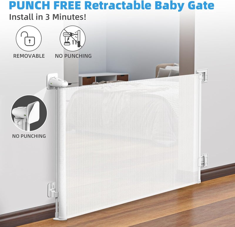 TANOSHII PunchFree Retractable Baby Gates 78 inches Extra Wide for Large Opening Child Pet Safety IndoorOutdoor Retractable Mesh Gate 34 Tall for Doorways Stairs Hallways White - Image 3