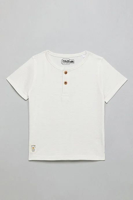 R&B Solid T-shirt with Henley Neck and Short Sleeves