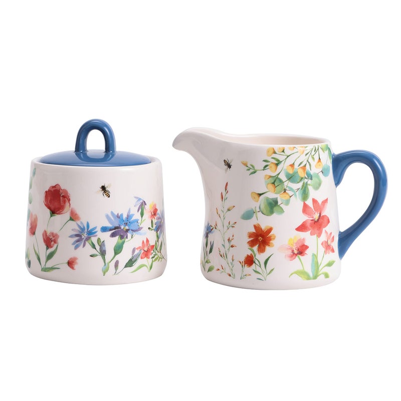 Bico Summer Provence Ceramic Sugar and Creamer Set, Sugar Bowl with Lid, Cute Container for Coffee Bar, Kitchen Countertop Accessories, Microwave and Dishwasher Safe - Image 1