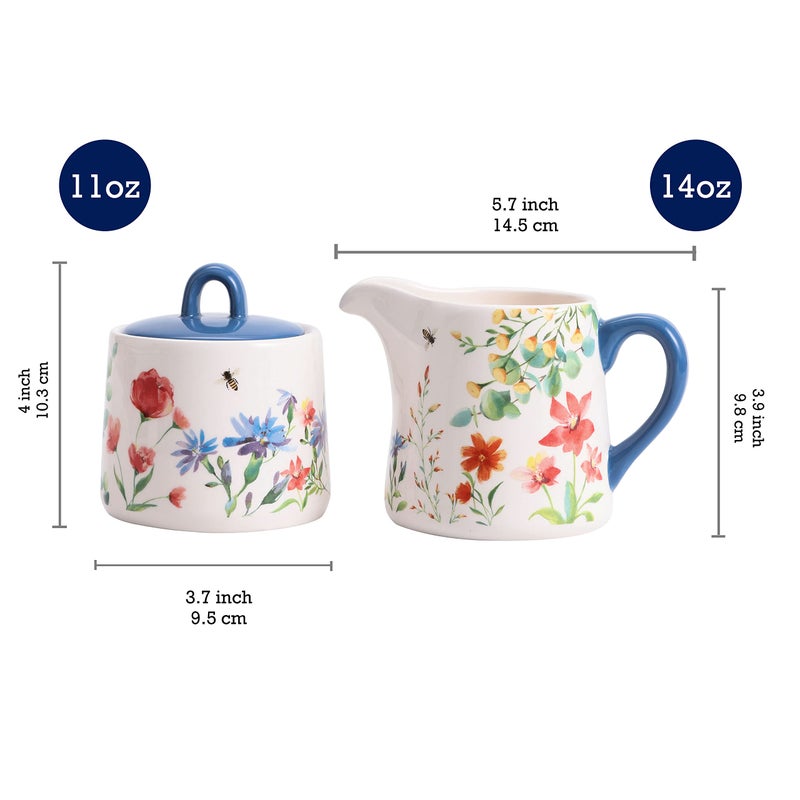 Bico Summer Provence Ceramic Sugar and Creamer Set, Sugar Bowl with Lid, Cute Container for Coffee Bar, Kitchen Countertop Accessories, Microwave and Dishwasher Safe - Image 2
