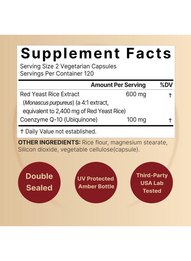 نايتشر بيل أرز الخميرة الحمراء ٢٤٠٠ ملغ مع إنزيم كيو ١٠، ٢٤٠ كبسولة نباتية (١٢٠٠ ملغ لكل كبسولة) | مكمل غذائي عشبي لصحة القلب المتقدمة - دعم مضاد للأكسدة للطاقة وصحة القلب - غير معدل وراثيًا - Image 2