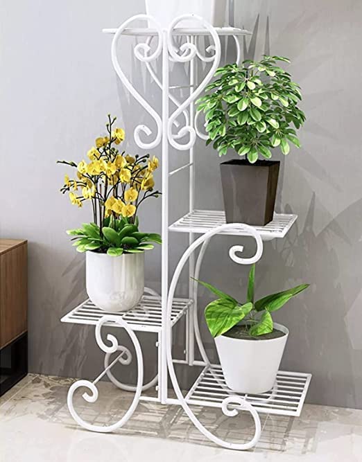 Bee Creative 4 Tier Wrought Iron Plant Stand Flower Stand Shelf Stainless Steel Flower Pot Flower Display Stand For Balcony Terrace Indoor Outdoor Classical European Style Sturdy and Durable (White) - Image 1