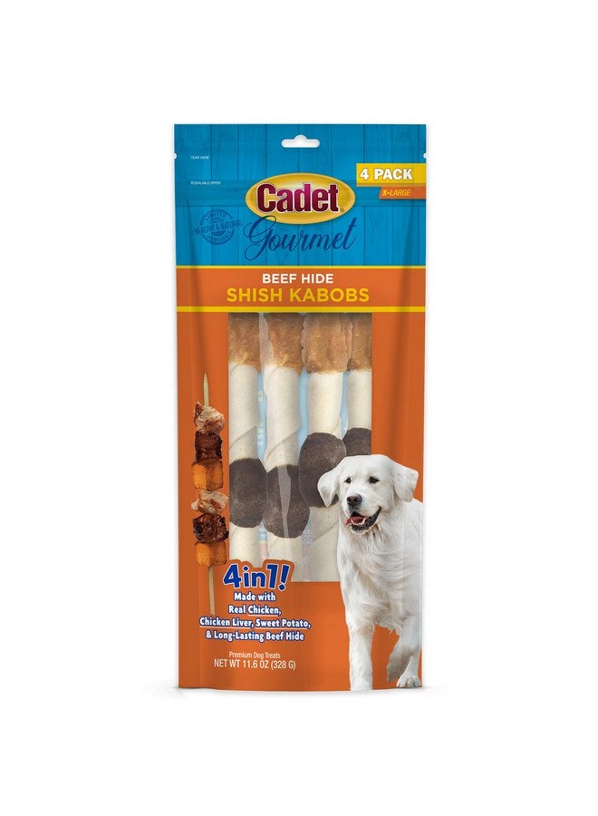 كاديت مكافآت شيش كباب للكلاب الكبيرة من كاديت جورميه، أعواد مضغ صحية وطبيعية من الدجاج والبطاطا الحلوة، مصنوعة من جلد البقر، كبيرة جدًا 10 بوصات، 4 قطع (عبوة من قطعة واحدة) - Image 1