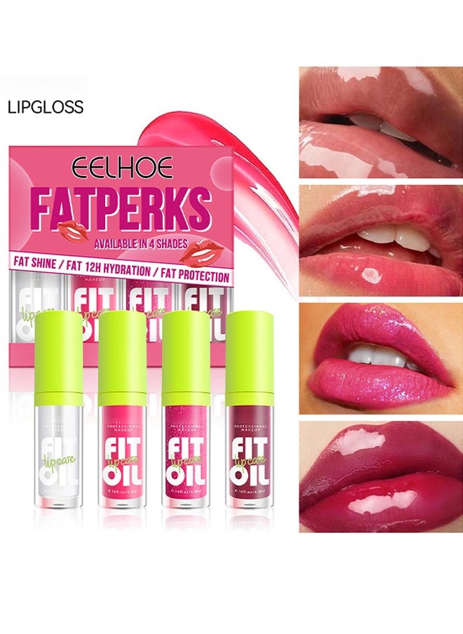 EELHOE Available In 4 Shades - Fat Oil Lip Glossy Care Kit, Moisturizing Hydrating Lip Set, Lip Oil, Plumping Lipstick Liquid, Non-Sticky Lip Makeup Gift for Women & Girls（#A）  - Image 1