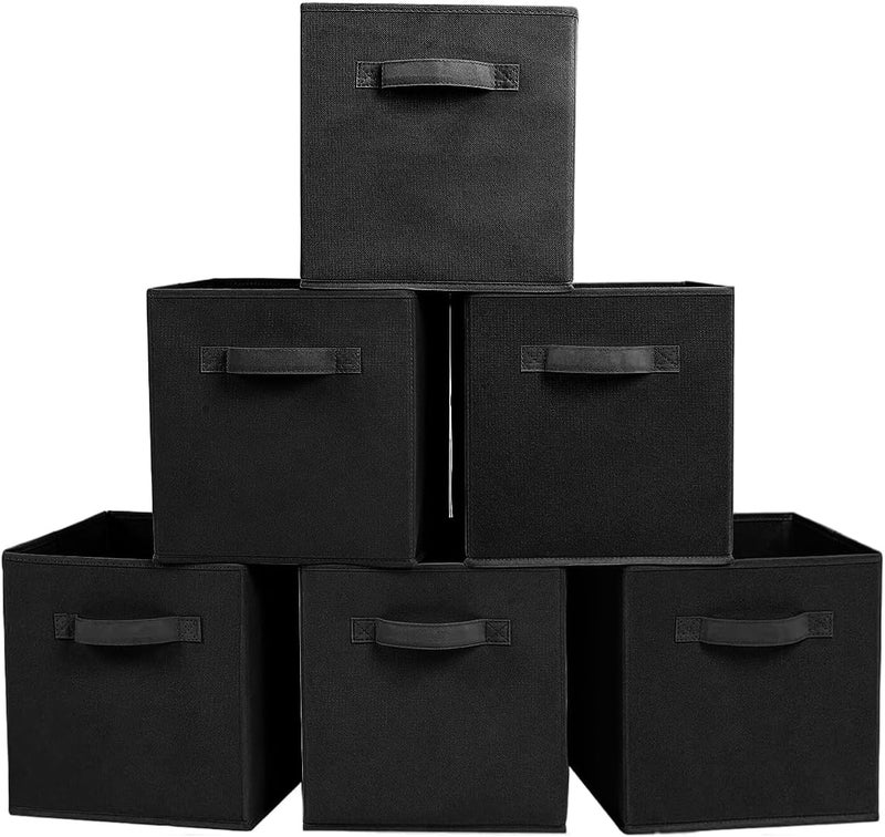PowerKing Fabric Storage Box Organiser, 6 Pieces Foldable Storage Cube Storage Box in Cube Shape, Black - Image 1