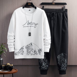 Sports Suit Mens 2024 Spring and Autumn New Youth Fashion Gradual Change Letter Round Neck Sweatshirt Casual Suit Mens 0755 white - pzsku/Z001EB55705AC918F0FE1Z/45/1746231986/54f9549f-3395-40ee-a202-5d7df4ebe51c