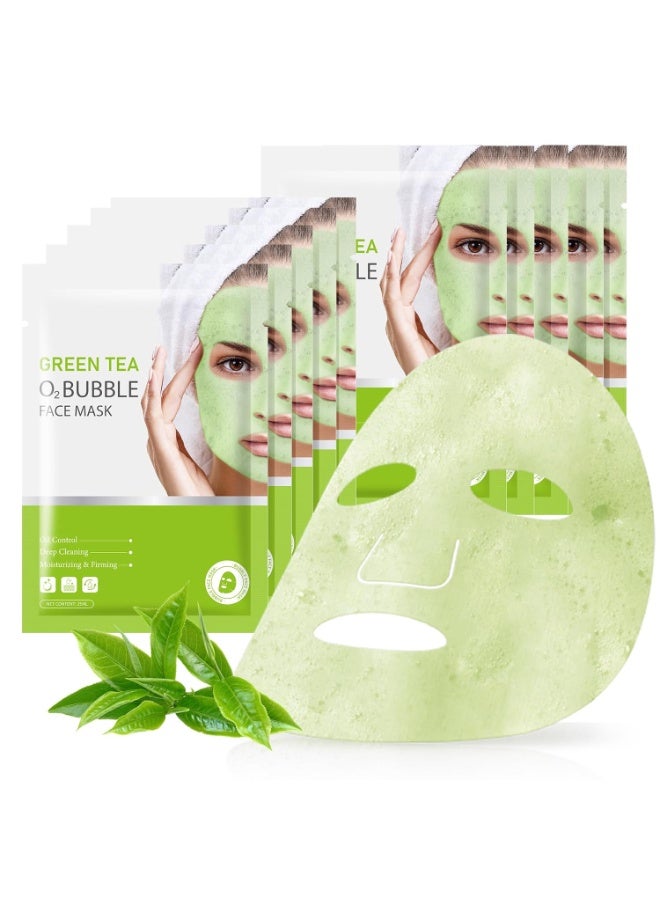 موويام 10 عبوات من أقنعة الوجه الفقاعية O2 بالشاي الأخضر، قناع الوجه الفقاعي، قناع الوجه الرغوي، قناع الوجه المطهر للبثور والمسام، أقنعة الوجه المرطبة للعناية بالبشرة، أقنعة التجميل المضيئة - Image 1