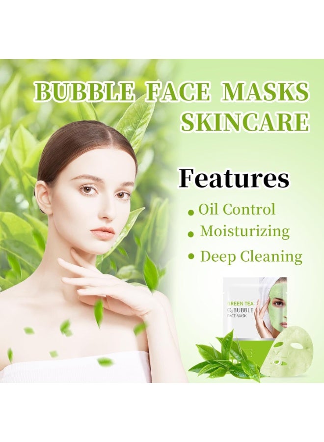 موويام 10 عبوات من أقنعة الوجه الفقاعية O2 بالشاي الأخضر، قناع الوجه الفقاعي، قناع الوجه الرغوي، قناع الوجه المطهر للبثور والمسام، أقنعة الوجه المرطبة للعناية بالبشرة، أقنعة التجميل المضيئة - Image 4