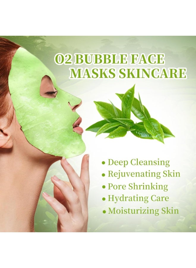 موويام 10 عبوات من أقنعة الوجه الفقاعية O2 بالشاي الأخضر، قناع الوجه الفقاعي، قناع الوجه الرغوي، قناع الوجه المطهر للبثور والمسام، أقنعة الوجه المرطبة للعناية بالبشرة، أقنعة التجميل المضيئة - Image 2