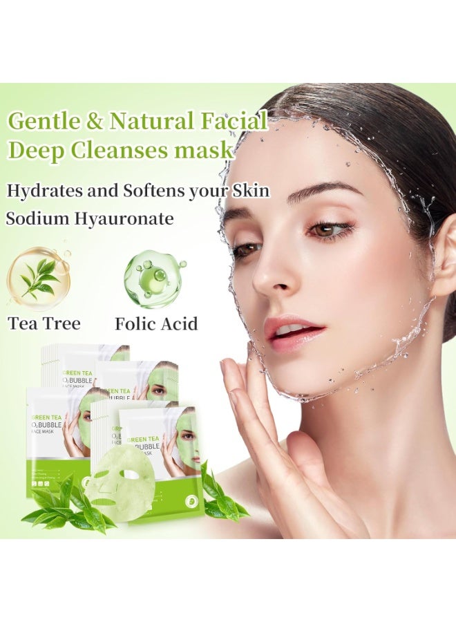 موويام 10 عبوات من أقنعة الوجه الفقاعية O2 بالشاي الأخضر، قناع الوجه الفقاعي، قناع الوجه الرغوي، قناع الوجه المطهر للبثور والمسام، أقنعة الوجه المرطبة للعناية بالبشرة، أقنعة التجميل المضيئة - Image 5