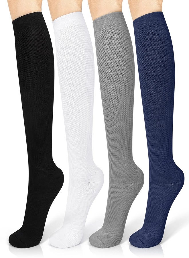 جوارب ضغط فانجوا 4 أزواج للنساء والرجال - جوارب داعمة للركبة مثالية للجري والرياضة وركوب الدراجات والسفر (مقاس أمريكي، ألفا، متوسط، عادي، عادي، 4 أزواج B) - Image 1