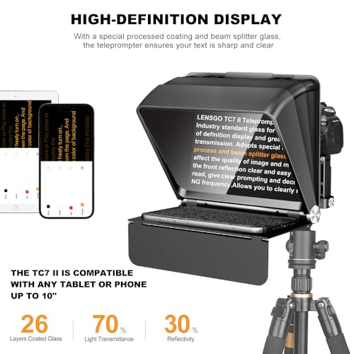 LENSGO Teleprompter for Camera DSLR/SLR,7.9’’Mini Prompter APP Compatible with iOS/Android for YouTube/Online Teaching/Interview/Live Streaming,Support 24-35MM Wide-Angle Lens Shooting - Image 3