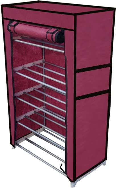 SANAMSTORE Open 5 Tier Metal Pipe with NonWoven 100GSM Fabric Cover ShoeClothToyBooks RackMaroon - Image 3