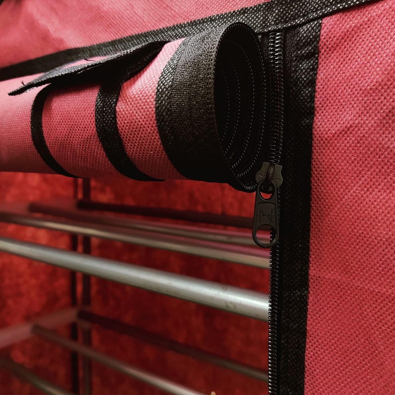 SANAMSTORE Open 5 Tier Metal Pipe with NonWoven 100GSM Fabric Cover ShoeClothToyBooks RackMaroon - Image 5