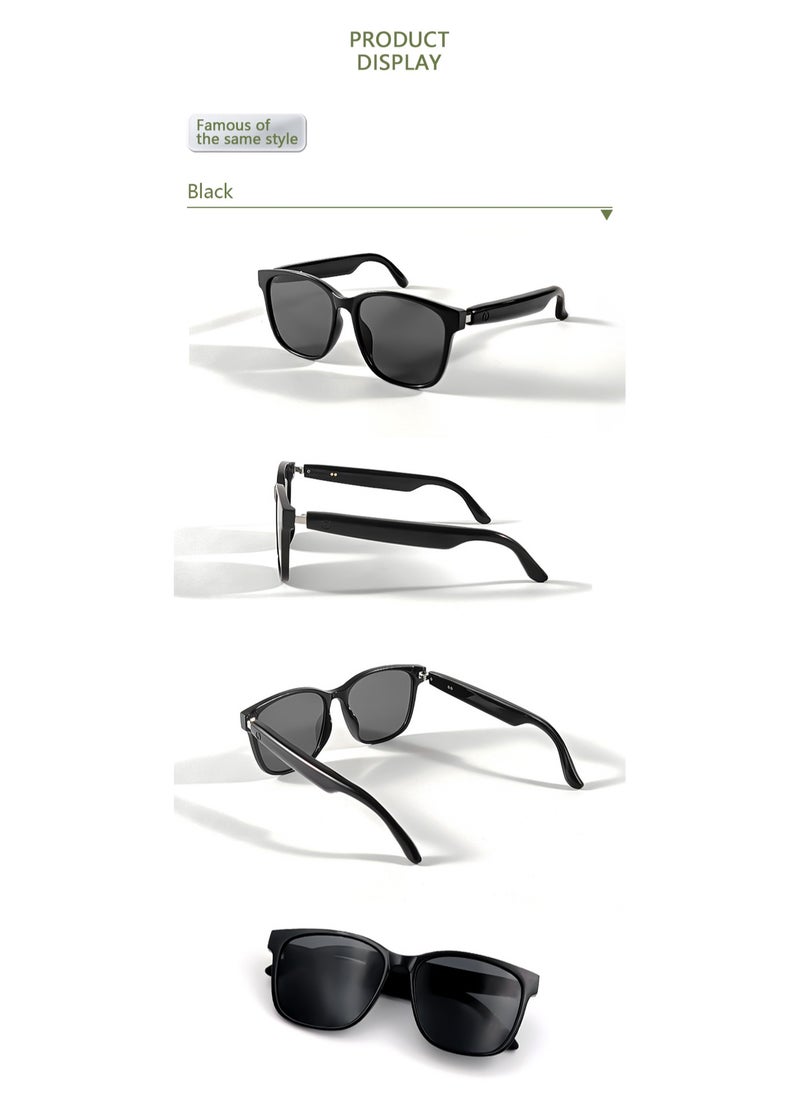 General Classic Smart Sunglasses Bluetooth Headphones Sunglasses Bilateral Stereo Sound Hands-Free Calling Music Audio Mic Sunglasses High-Efficiency Sunscreen, UV400 Protection Grey Lens  - Image 4