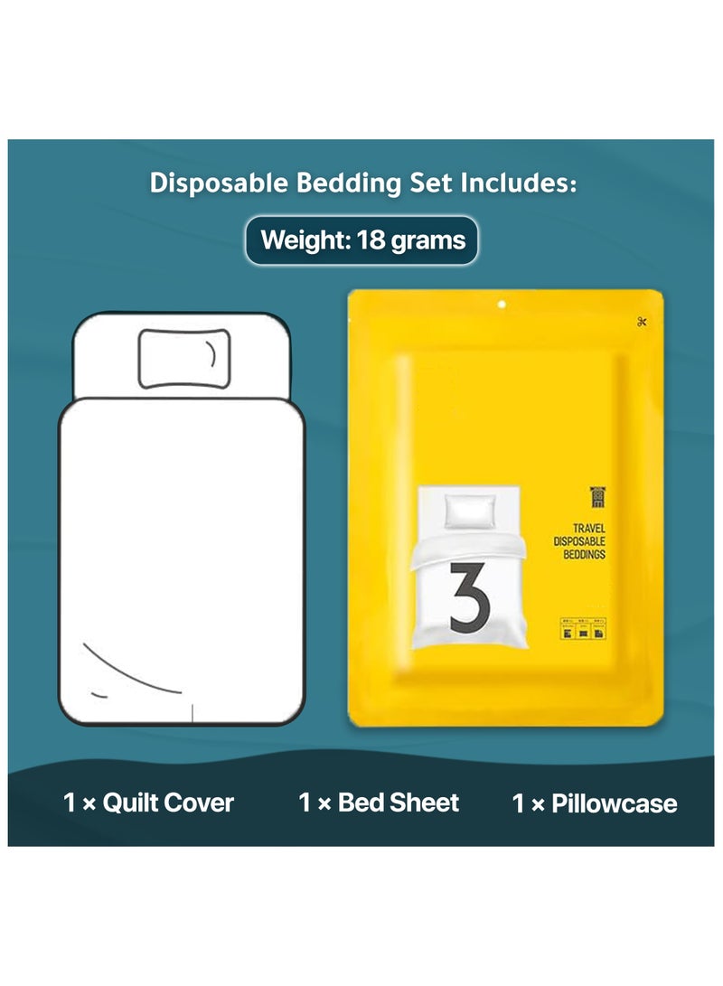 3 Pack Disposable Bed Sheets for Travel, Portable Disposable Bedding Set with Bed Sheet*1/Quilt Cover*1/Pillowcases*1 Disposable Bed Sheets King Size for Travel Business Trip Camping Hotel.  - Image 2