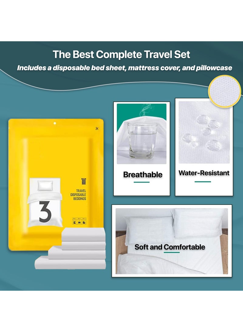 3 Pack Disposable Bed Sheets for Travel, Portable Disposable Bedding Set with Bed Sheet*1/Quilt Cover*1/Pillowcases*1 Disposable Bed Sheets King Size for Travel Business Trip Camping Hotel.  - Image 3