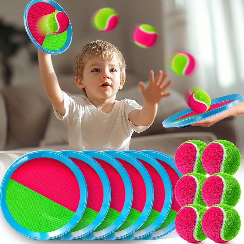 لعبة WATUDOU Toss and Catch Balls للأطفال 3 4 5 6 7 8 سنوات ألعاب في الهواء الطلق ألعاب الحديقة للأولاد والبنات المراهقين ألعاب الشاطئ ألعاب حمام السباحة والأنشطة الخارجية للعائلة (6 مجاذيف و6 كرات) - Image 1