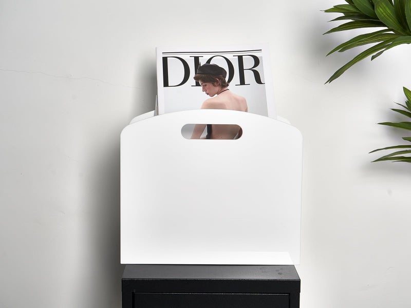 Meicloud White Magazine Holder - Acrylic Magazine Rack Floor, Newspaper Stand with handles, Modern Lucite Magazine and Book Basket Box for Bathroom, Bedroom, Living Room - Image 3