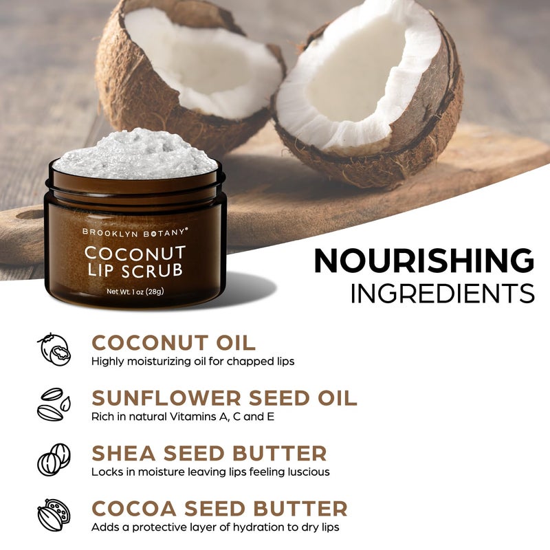 Brooklyn Botany Lip Scrub Exfoliator 1 oz – Lip Moisturizer for Dry Lips and Chapped Lips – Gentle Lip Exfoliator for Smooth and Brighter Lips – Coconut Flavor - Image 5
