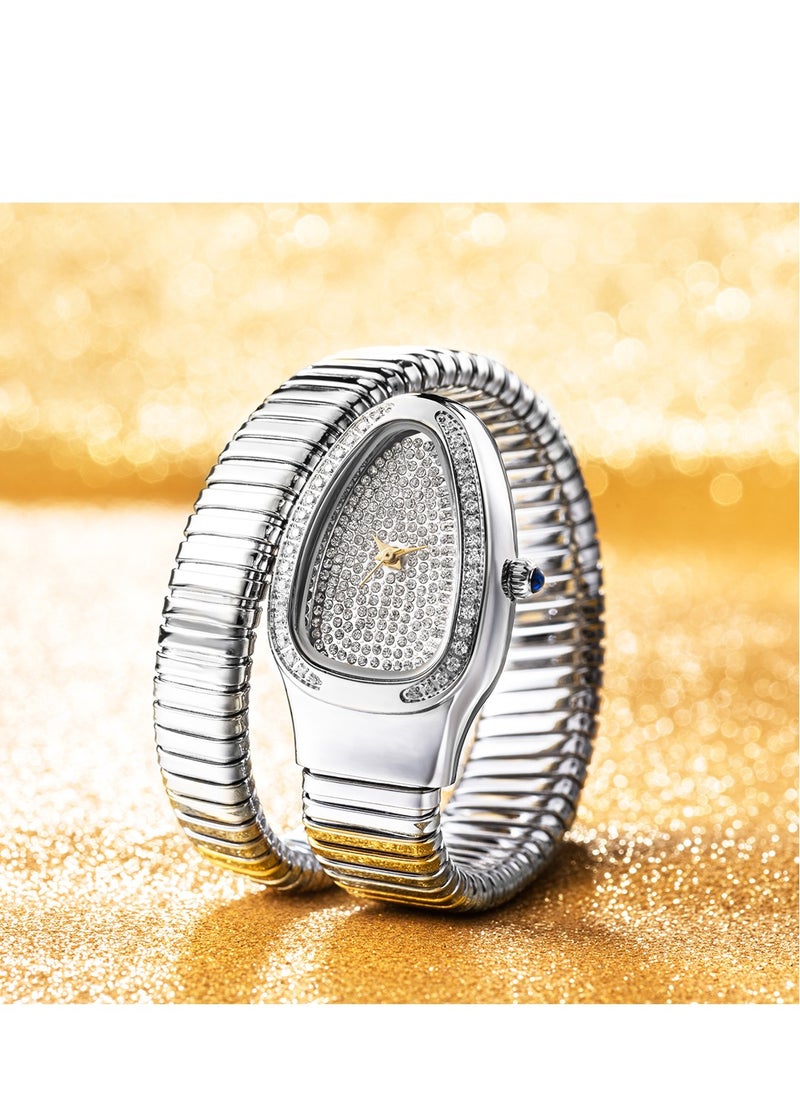 Fashion Snake Watch For Women Gold Diamond Stainelss Steel Ladies Quartz Wristwatch Luxury Exquisite Waterproof Watches  - Image 1