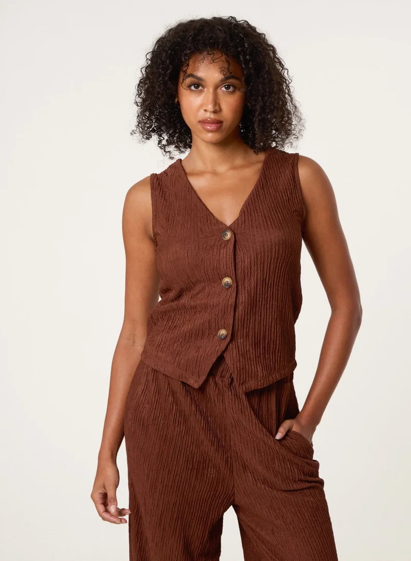 Blue Vanilla Crinkle Button Front Waistcoat