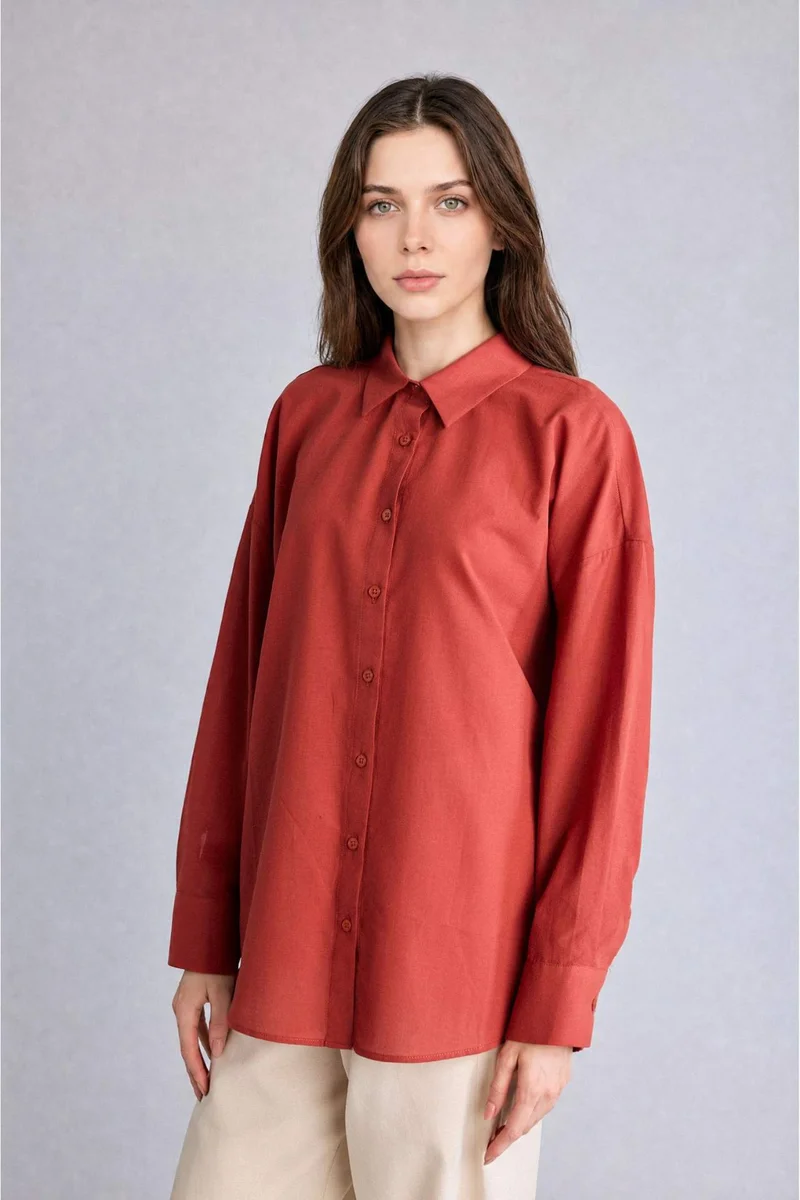 Defacto  Regular Fit Voile Dark Orange Tunic for Women | Best Price UAE