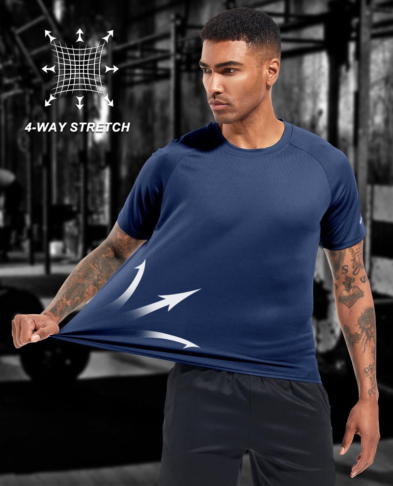 Boyzn Men's 3 Pack Workout Shirts Dry Fit Gym Shirts Moisture Wicking Short-Sleeve Mesh Athletic T-Shirts Black/Navy/Orange-3P10-M - Image 3