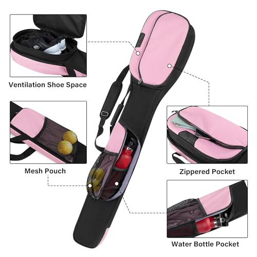 GOBUROS Lacrosse Stick Bag for Men Women, Padded Lax Equipment Bag with Separate Ventilated Shoe Compartment and Multi Pockets for Essentials, Black and Pink - Image 3