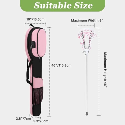 GOBUROS Lacrosse Stick Bag for Men Women, Padded Lax Equipment Bag with Separate Ventilated Shoe Compartment and Multi Pockets for Essentials, Black and Pink - Image 5