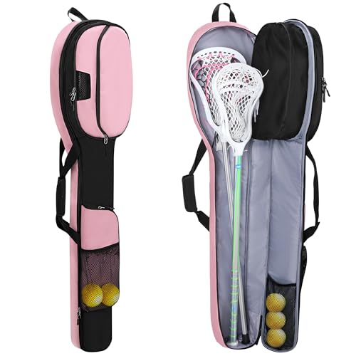 GOBUROS Lacrosse Stick Bag for Men Women, Padded Lax Equipment Bag with Separate Ventilated Shoe Compartment and Multi Pockets for Essentials, Black and Pink - Image 1