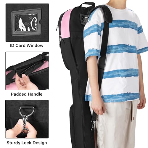 GOBUROS Lacrosse Stick Bag for Men Women, Padded Lax Equipment Bag with Separate Ventilated Shoe Compartment and Multi Pockets for Essentials, Black and Pink - Image 4