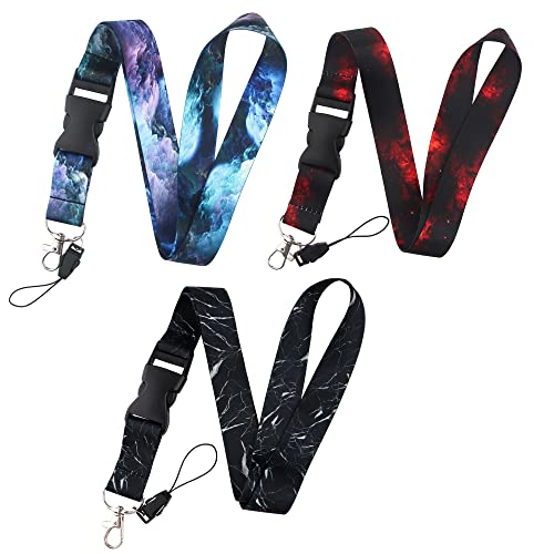 DMLSKY Lanyards for Keys ID Badges Men Women, 3 Pcs Cool Galaxy Neck Lanyards Keychain Black Red Purple - Image 1