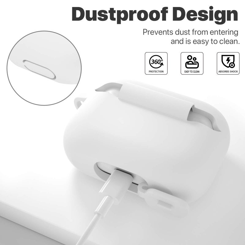 ATUAT for AirPods Pro 1st/2nd Generation Case Cover, Protective Silicone Skin Accessories with Keychain for Women Men for Apple AirPods Pro 2019/2022 Charging Case,Front LED Visible-White - Image 4