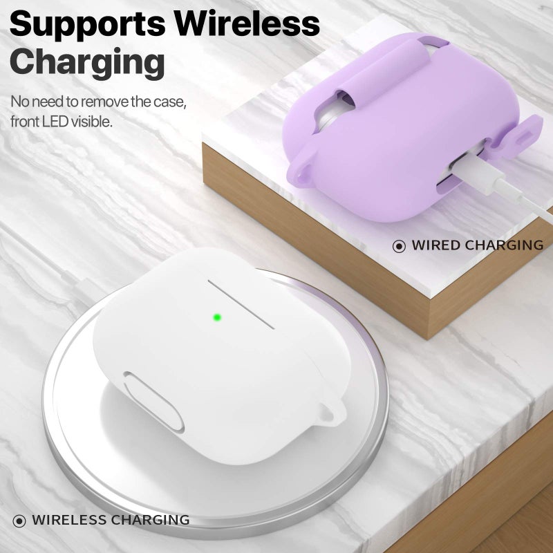ATUAT for AirPods Pro 1st/2nd Generation Case Cover, Protective Silicone Skin Accessories with Keychain for Women Men for Apple AirPods Pro 2019/2022 Charging Case,Front LED Visible-White - Image 3