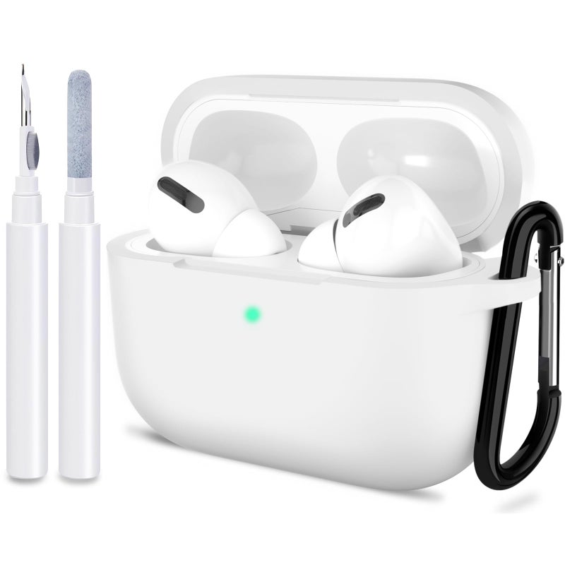 ATUAT for AirPods Pro 1st/2nd Generation Case Cover, Protective Silicone Skin Accessories with Keychain for Women Men for Apple AirPods Pro 2019/2022 Charging Case,Front LED Visible-White - Image 1