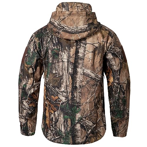 CARWORNIC Men's Camo Quiet Hunting Jacket Waterproof Softshell Fleece Lined Camouflage Silent Hunting Clothes Windproof Outdoor Work Safari Hiking Fishing Coat - Image 2