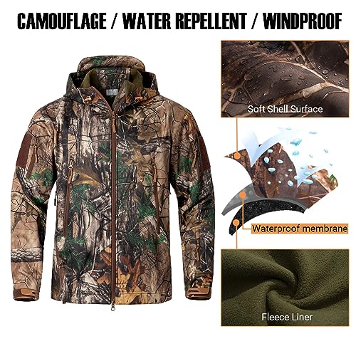 CARWORNIC Men's Camo Quiet Hunting Jacket Waterproof Softshell Fleece Lined Camouflage Silent Hunting Clothes Windproof Outdoor Work Safari Hiking Fishing Coat - Image 3
